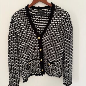 Tahari Black and White Cardigan with Gold Buttons